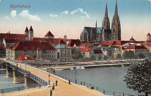 Regensburg - Eiserne Brücke mit Dom gl1959 166.998