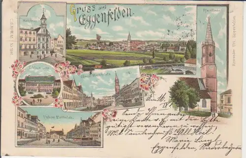 Eggenfelden LITHO Rathaus Marktplatz Schloss Kirche gl1897 228.101