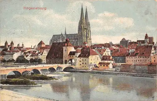 Regensburg - Partie mit Steinerner Brücke gl1911 166.955