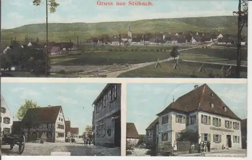 Stübach - Panorama, Straßenansicht und Gasthaus gl1906 228.270