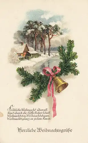 Weihnachten-Wünsche mit Waldidyll und Glocke ngl E5370