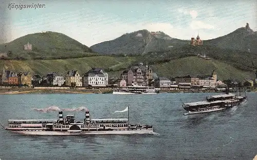 Königswinter a.Rhein, mit Siebengebirge und Rhein-Dampfer gl1909 E6065