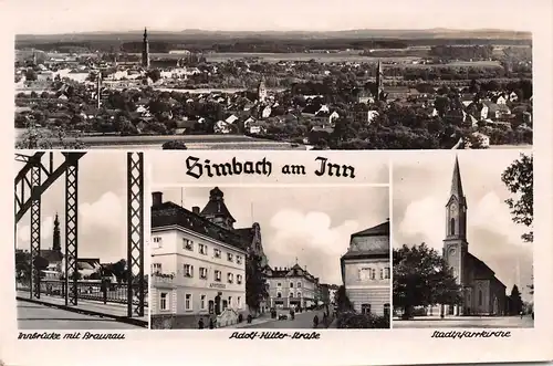 Simbach am Inn - Brücke mit Braunau, A.-H.-Straße, Kirche ngl 167.162