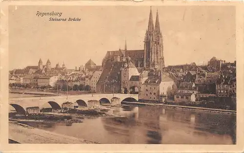 Regensburg - Steinerne Brücke mit Dom gl1914 167.002