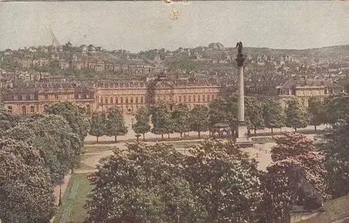 Stuttgart, Schlossplatz mit neuem Schloß feldpgl1918 E9217