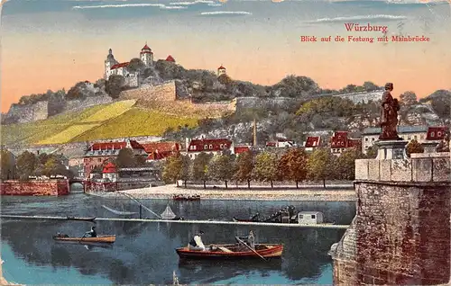 Würzburg - Festung Marienberg mit Mainbrücke feldpgl1918 167.493