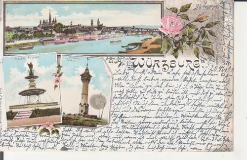 Würzburg LITHO Panorama Kiliansbrunnen Frankenwarte gl1900 228.501