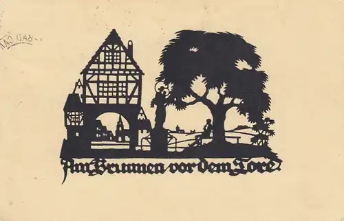 A.M.SCHWINDT, Scherenschnitte Am Brunnen vor dem Tore gl1935 E5611