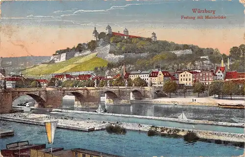 Würzburg - Festung Marienberg mit Mainbrücke gl1921 167.368
