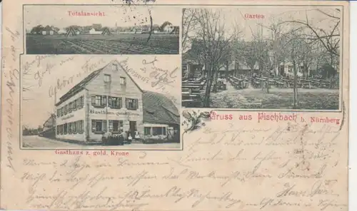 Fischbach - Gasthaus zur goldenen Krone, Garten, Panorama gl1901 228.328