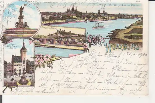 Würzburg LITHO Brücke Festung Luitpoldbrunnen Rathaus Panorama gl1900 228.502