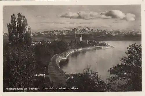 Friedrichshafen am Bodensee, Uferstraße u. schweizer Alpen gl1935 E9748