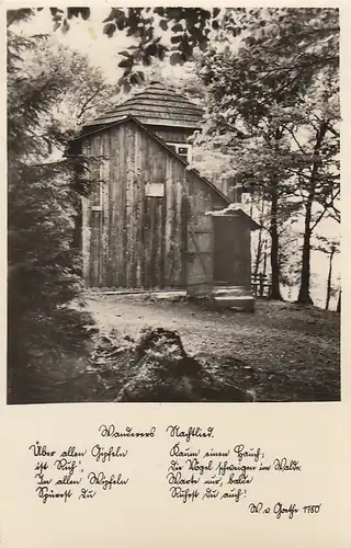 Ilmenau i. Thür., Goethe-Häuschen auf dem Kickelhahn mit Nachtliedtext ngl E4875