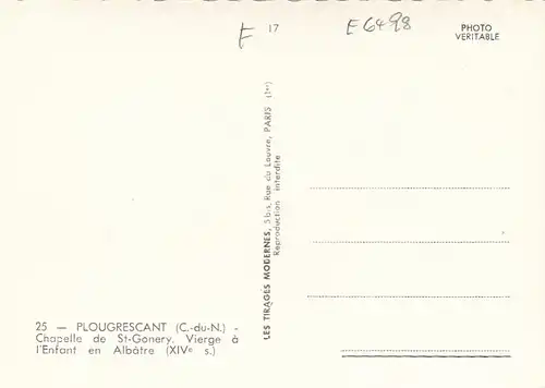 Plougrescant (C.-du-N.) Chapelle Saint-Gonéry, Vierge à ngl E6498