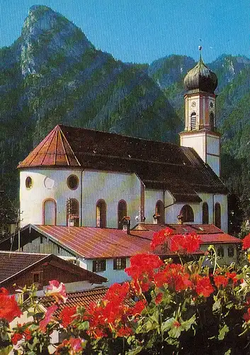 Oberammergau, Obb., Pfarrkirche mit Kofel ngl E5182