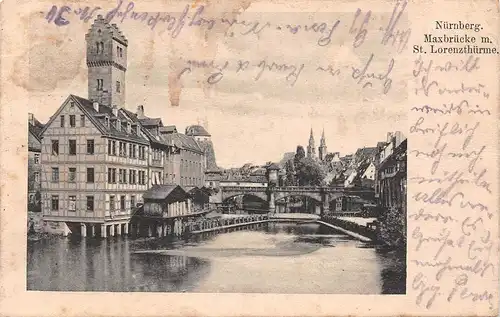 Nürnberg - Maxbrücke mit St. Lorenztürmen gl1906 166.497