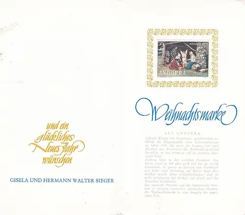 Weihnachten-u.Neujahr-Wünsche, mit originaler Andorra-Briefmarke ngl E6676