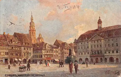 Coburg - Marktplatz mit Rathaus, Künstlerkarte gl1914 166.809