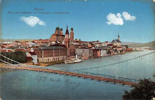 Passau - Blick vom Niederhaus mit Luitpoldbrücke feldpgl1915 167.060