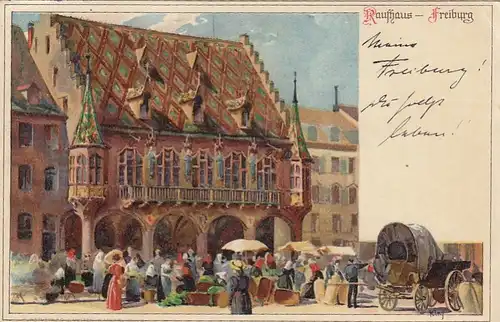 Freiburg i.Breisgau, Markt vor dem Rathaus gl1913 E6731