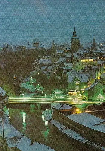 Backnang, Teilansicht am Winterabend gl1988 E6205