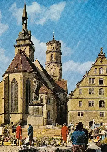 Stuttgart, Stiftskirche mit Fruchtkasten und Schillerdenkmal ngl E5136