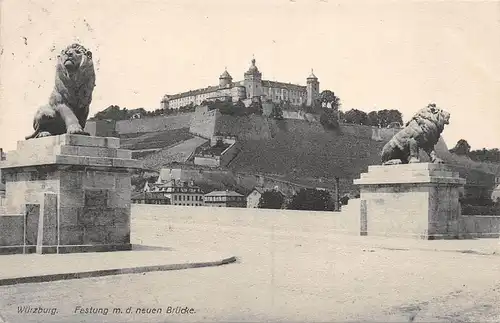 Würzburg - Festung Marienberg mit der neuen Brücke gl1910 167.359