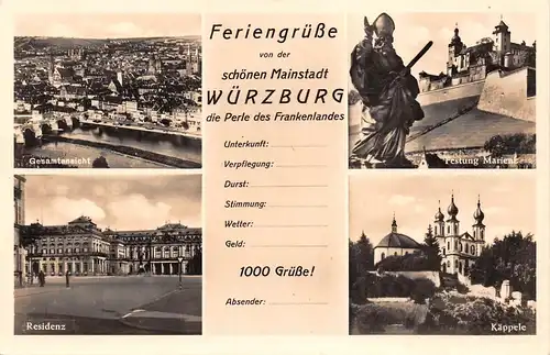 Würzburg - Gesamtansicht, Festung Marienberg, Residenz, Käppele ngl 167.369