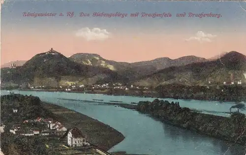 Königswinter a.Rhein, Siebengebirge mit Drachenfels und Drachenburg feldpgl1917 E7065