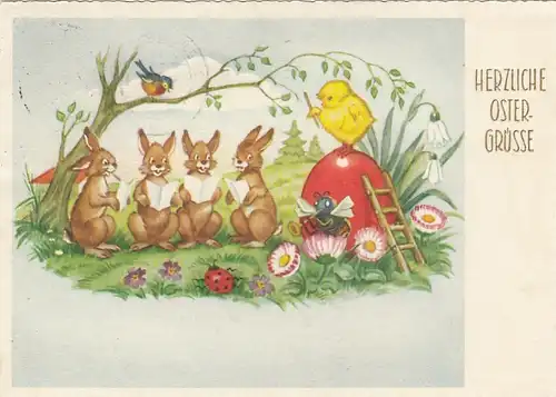 Ostern-Wünsche mit Häschen-Quartett gl1958 E6685