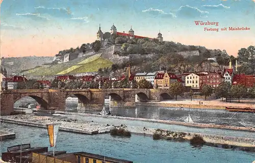 Würzburg - Festung Marienberg mit Mainbrücke feldpgl1916 167.483