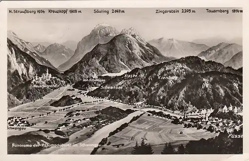 Schwangau, Panorama der Königsschlösser, Allgäu gl1957 E7232