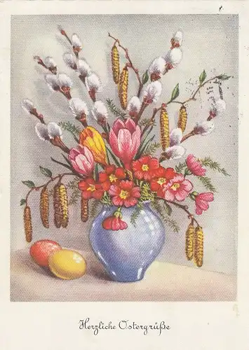 Ostern-Wünsche mit Blumen-Vase gl1954 E8211