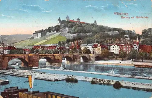 Würzburg - Festung Marienberg mit Mainbrücke feldpgl1918 167.390