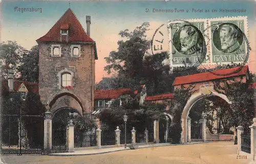 Regensburg - St. Emmeramsturm und Portal der Heienbrücke gl1914 166.966