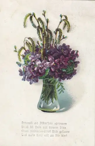 Blumenvase mit Veilchen und Kätzchen gl1920 E6695