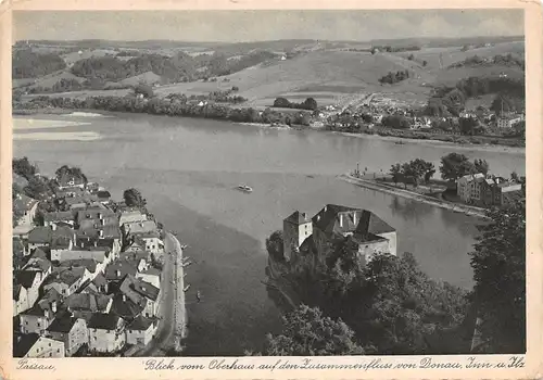 Passau - Blick vom Oberhaus aus Zusammenfluss von Inn, Ilz und Donau ngl 167.026