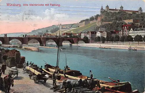 Würzburg - Alte Mainbrücke mit Festung Marienberg gl1915 167.468