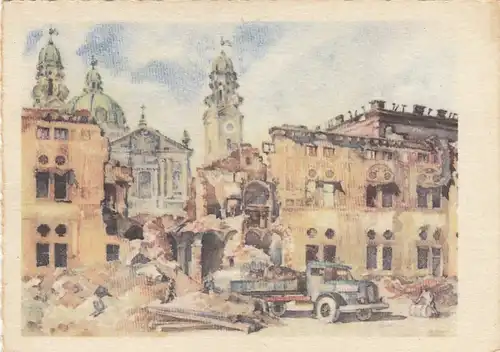 München 1945, Kaiserhof der Residenz mit Theatinerkirche ngl F1443