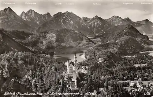 Schloss Neuschwanstein u. Hohenchwangau mit Alpsee gl1957 E8800