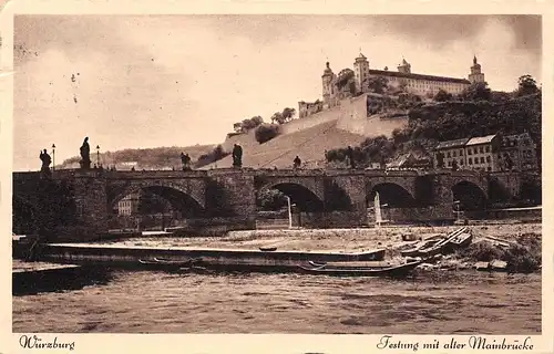 Würzburg - Alte Brücke mit Festung Marienberg gl1941 167.408