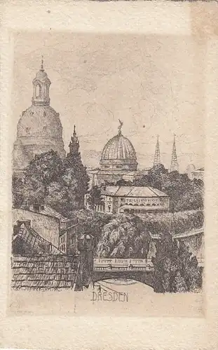 Dresden, Blick über die Stadt, Büttenkarton gl1921 E8471