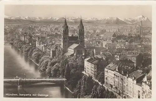 München, Isarpartie mit Gebirge gl1934 E8015