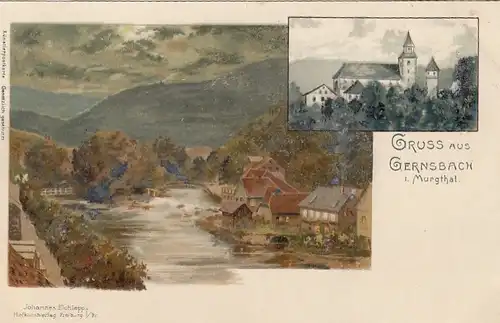 Gernsbach im Murgthal, Schwarzwald, Litho gl1961 F2271