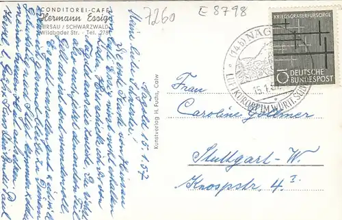 Hirsau, Schwarzwald, Conditorei Hermann Essig gl1957 E8798