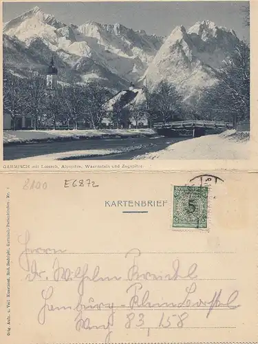 Garmisch mit Loisach, Alpspitze, Waxenstein, Zugspitze, Faltkarte gl1924 E6872