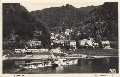 Sächs.Schweiz, Schmilka mit Elbdampfer, Restaurant Prüfer gl1936 E8423