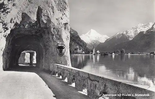 Axenstraße mit Flüelen und Bristenstock gl1964 F0430