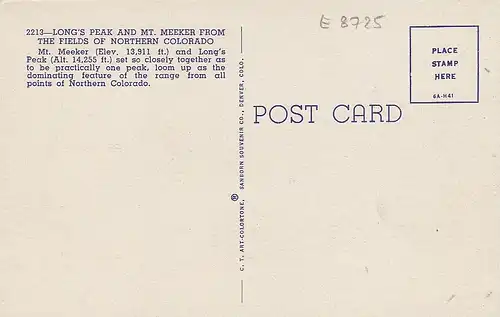 Long's Peak and Mt. Meeker from the fields of north.Colorado ngl E8725