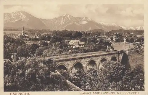 Traunstein, Viadukt gegen Hochfelln und Hochgern feldpgl1915 E6854